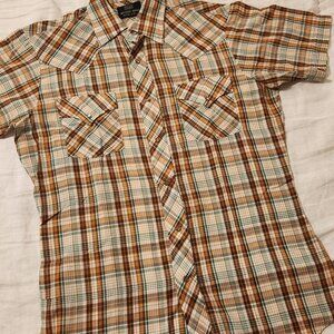 Sears Western Wear, Plaid Pearl Snap Button Up, Vtg. Cowboy Shirt - Size Medium